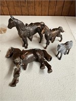 4 Vintage Brass Horse Figurines