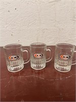 S/3 3.25" A&W Glass Handled Mugs