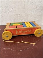 Vintage Holgate 1912 Red Wagon w/ Blocks