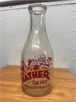 Vintage Mather Dairy Glass Advertising Bottle