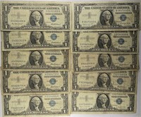 Lot of 10: $1 Silver Certificates