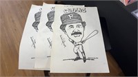 Lot of 3 Willie Stargell Hand Signed Caricature