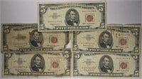Lot of 5: $5 Red Seals