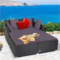 E3040  Patio Rattan Daybed Pillows Cushioned Sofa
