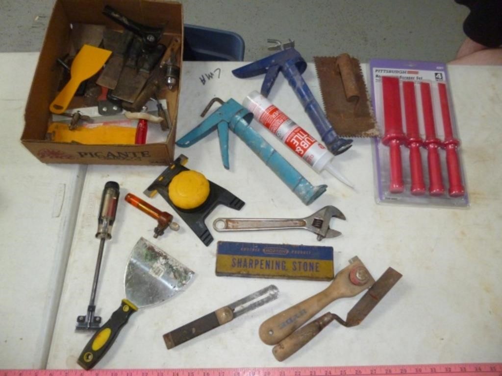 Assorted Tools - Sharpening Stone, Scrapers, Etc