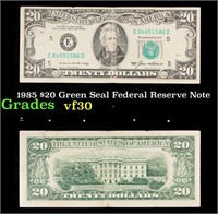 1985 $20 Green Seal Federal Reserve Note Grades vf