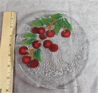 FUSED ART GLASS CHERRY PLATE 8"