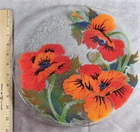 FUSED ART GLASS FLORAL PLATE 11" ARTIST SIGNED