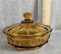 FOSTORIA AMBER COIN DISH BOWL WITH LID