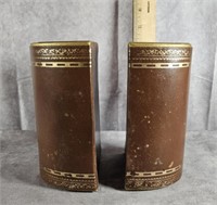 VINTAGE BROWN AND GOLD LEATHER BOOKENDS