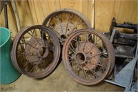 Three Antique Wire Spoke Wheels