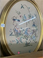 Gorgeous Oval Needlepoint Colonial Scene 26" Tall