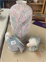Pink/Blue Oriental Vase (14") and birds