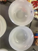 2 9" Opalescent Milk Glass Serving Bowls