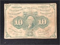 1862 TEN CENT U.S. POSTAGE CURRENCY NOTE