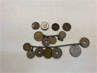 lot of coins on bracelets including 1900/1908 5PF