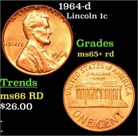 1964-d Lincoln Cent 1c Grades Gem+ Unc RD