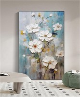 Hand-Painted White Flowers Oil Painting On Canvas
