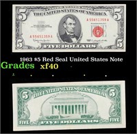 1963 $5 Red Seal United States Note Grades xf