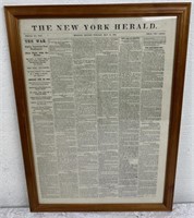 Framed Vintage 1861 Dated US Newspaper