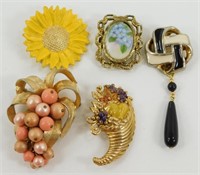 Lot of 5 Vintage Pins - Cornucopia & Sunflower
