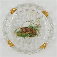 * Vintage Clear Glass Ashtray with Gold Accents -