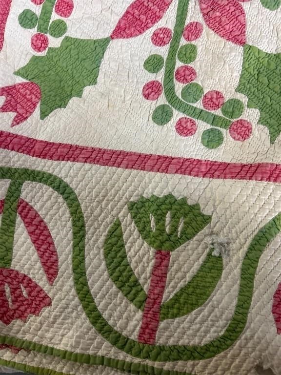 Handmade Quilt Green and Red/pink 7x7.