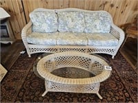 Wicker couch 80" w & coffee table