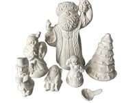 6 Ceramic bisque statues to paint. Santa