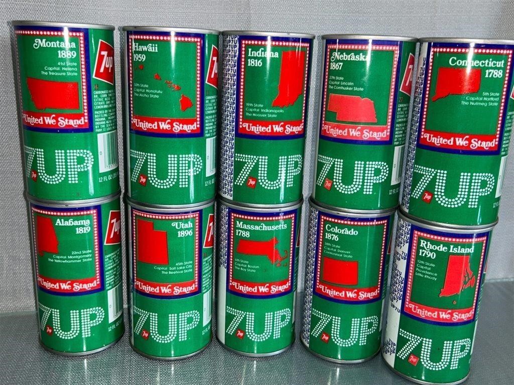 10 Vintage 7up United We Stand Soda Cans