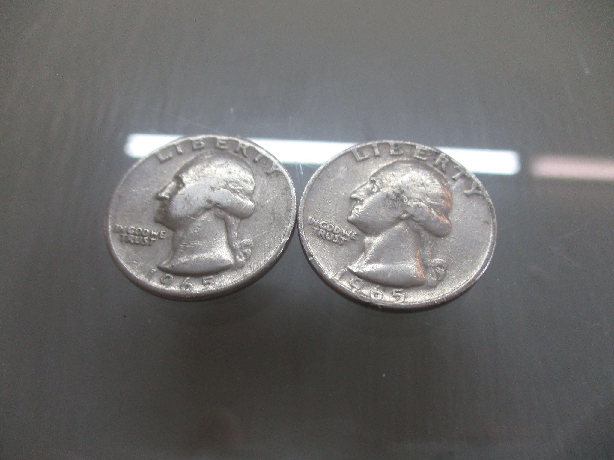 2 Partial Silver Quarters - both 1965