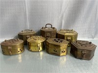 7 Vintage brass incense boxes. Some made