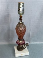 Vintage  Pink Glass Desk Table Lamp Marble