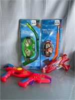 2 Water squirt guns. Adult mask and snorkel