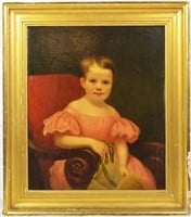 ANTIQUE AMERICAN SCHOOL YOUNG GIRL PAINTING