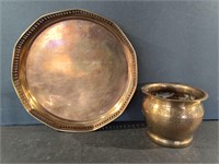 Brass Serving Tray, Candlesticks,Urn, Wall Hanger