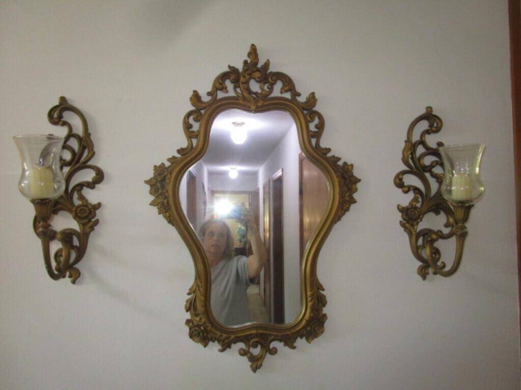 WALL SCONCES WITH GLASS GLOBES  & MIRROR - PICK