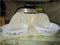 DYNAWARE BAKING DISHES WITH BROWN FLORAL PATTERN