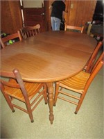 DINING ROOM TABLE WITH 6 LADDER BACK CHAIRS -