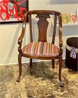 Cabriole Leg Accent Chair in Striped Velvet