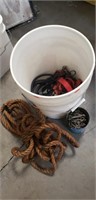 Bucket Of Assorted Chains, Rope & Tie Downs