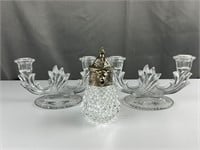 Glass Candelabras and Lion head creamer