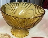 Brockway Nouveau Amber Glass Pedestal Bowl