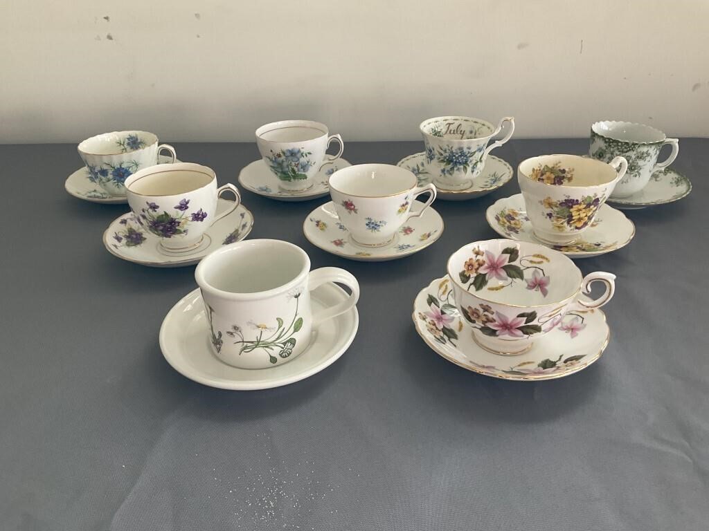 Nine Sets of Cups and Saucers