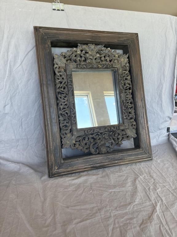 Carved Wooden Frame with Mirror
