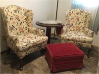 Pair of Wing Chairs,Vintage Table & Ottoman