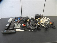 BOX ASSORTED AUDIO / VISUAL CABLES / REMOTES