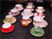 12 decorative cups and saucers including English