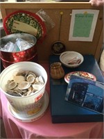 Seashells, clock, and Metal box