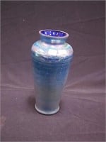 11" blue and green iridescent art glass vase